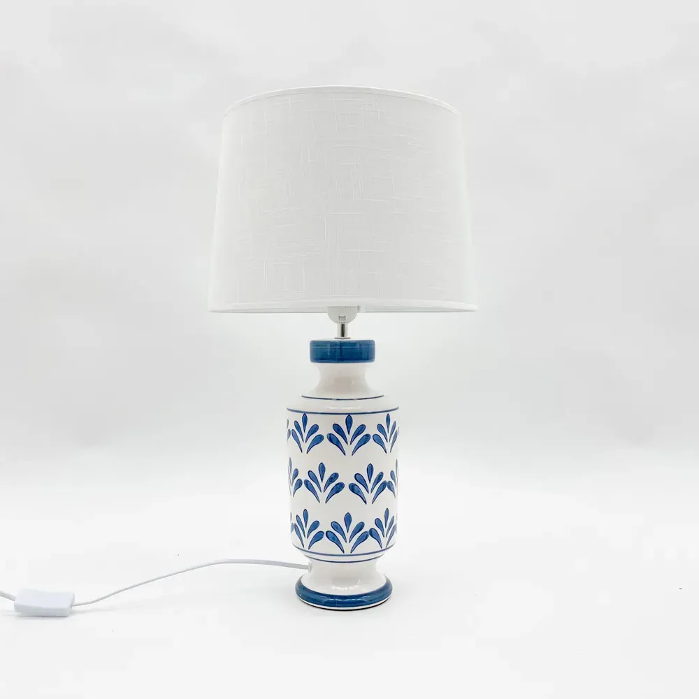 Fabric Shade Blue and White Ceramic Lamp 58cm
