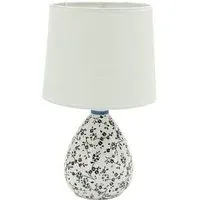 Fabric Shade Blue and White Flower Ceramic Lamp 37cm