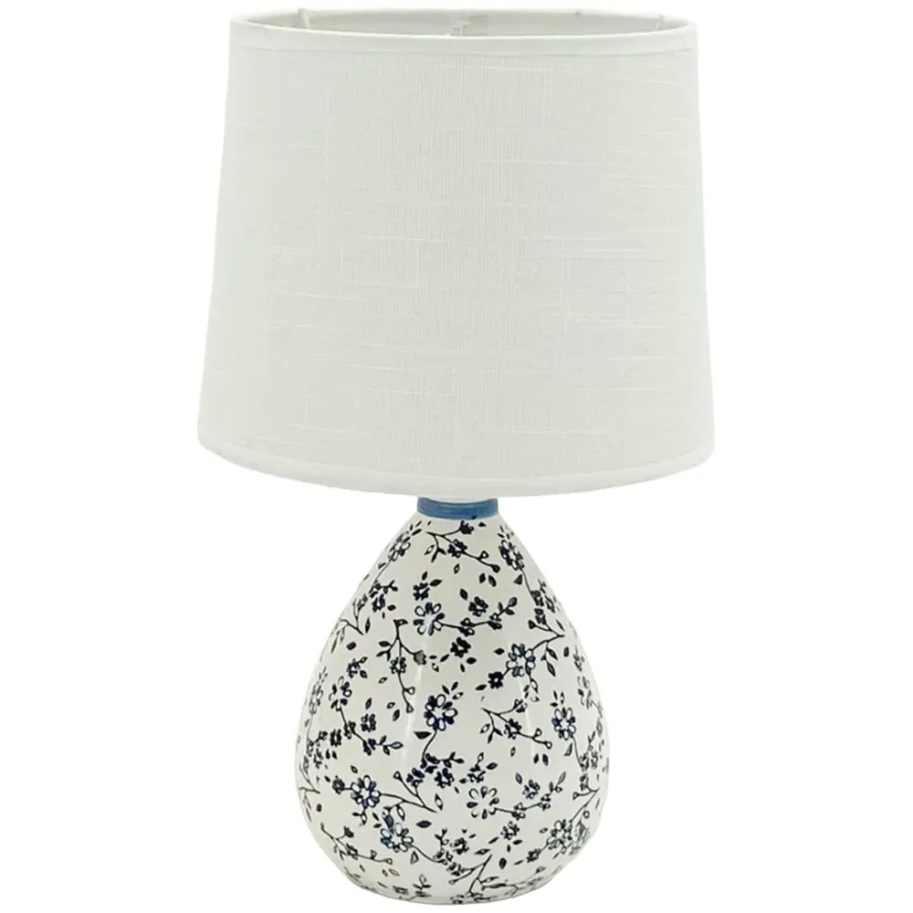 Fabric Shade Blue and White Flower Ceramic Lamp 37cm image