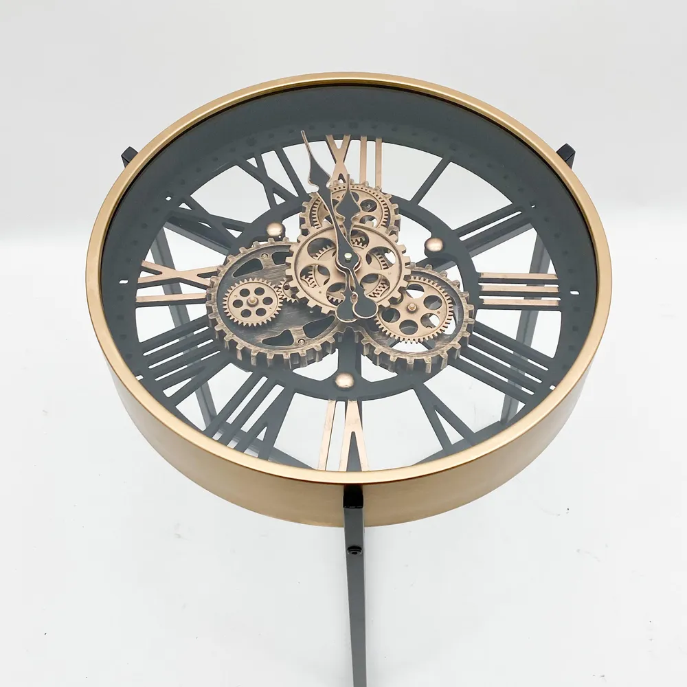 Gear Table Clock with Gold Trim - Black