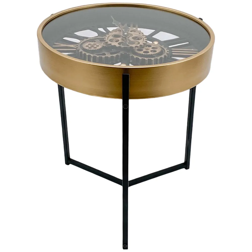 Gear Table Clock with Gold Trim - Black