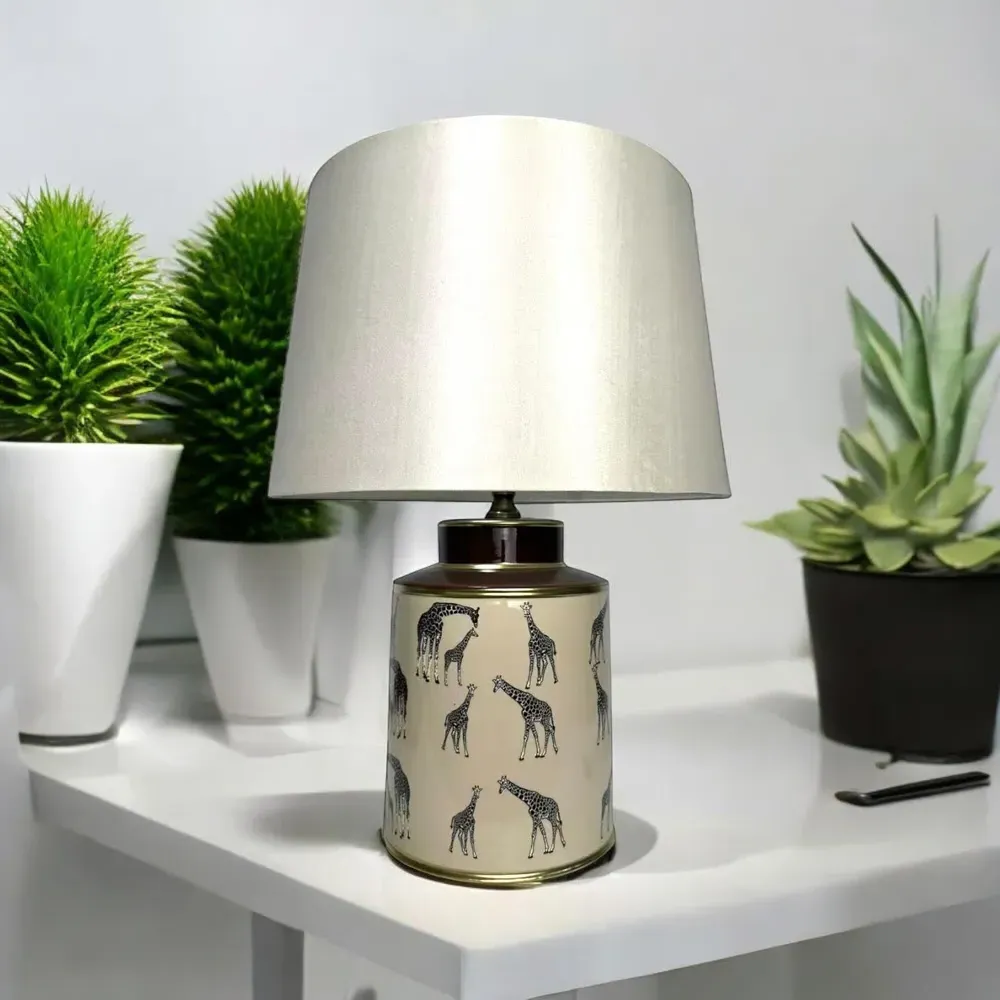 Giraffe Pattern Ceramic Table Lamp with Shade - Multi