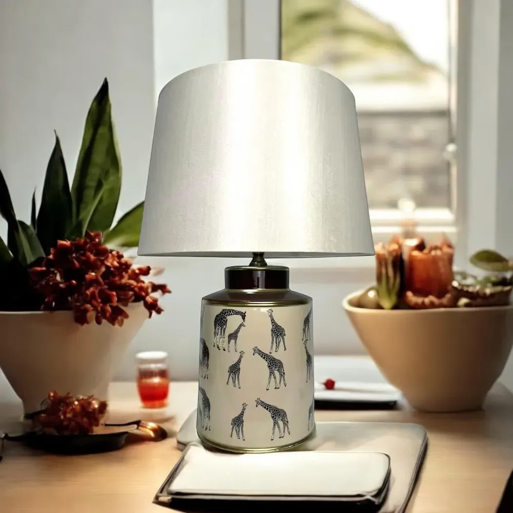 Giraffe Pattern Ceramic Table Lamp with Shade - Multi
