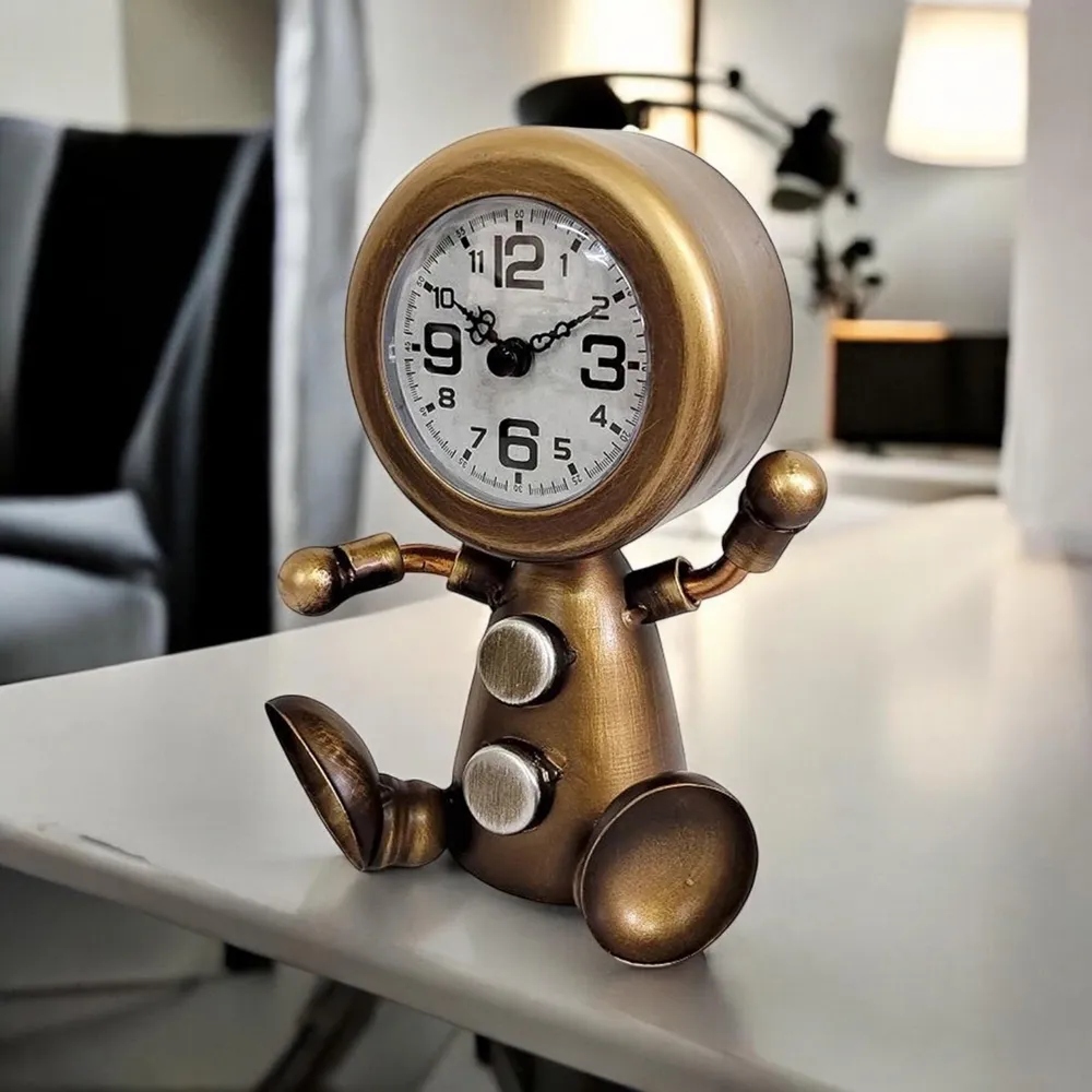 Golden Table Clock with Sitting Body - Gold