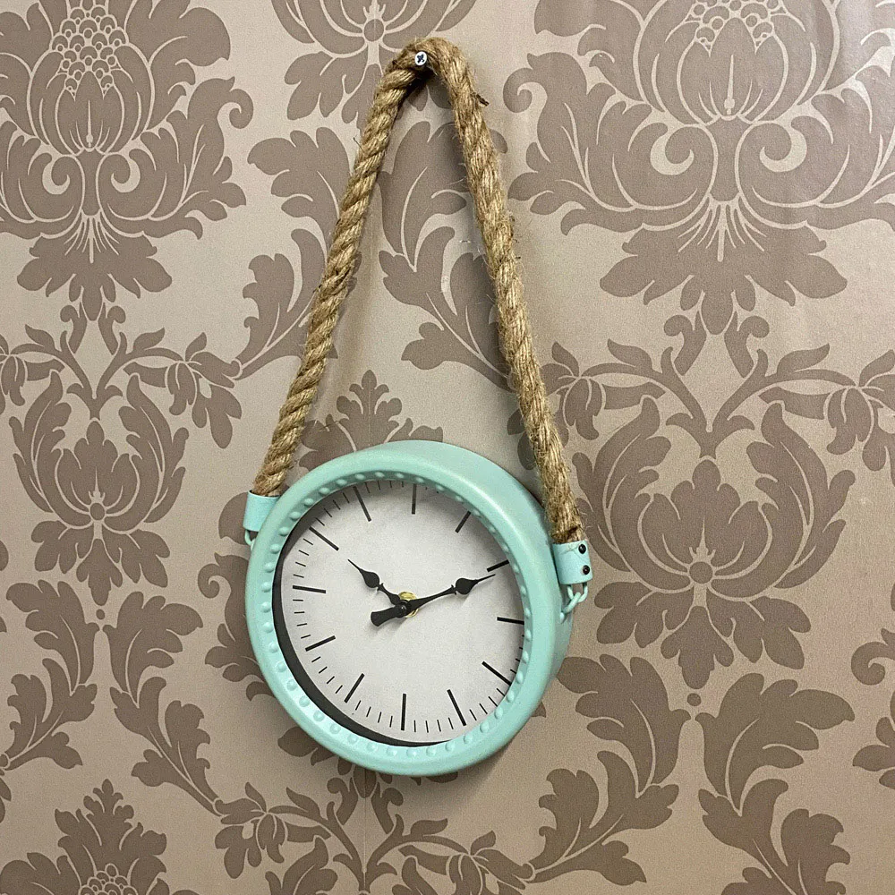 Hanging Wall Clock with Rope - Powder Blue