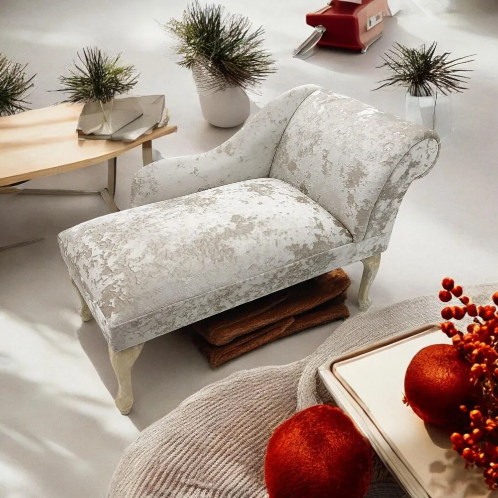 Mini Chaise Longue - Cream, Crushed Velvet