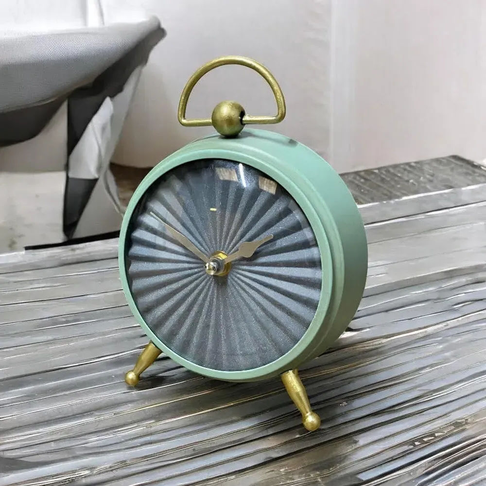 Retro Table Clock - Blue, Gold