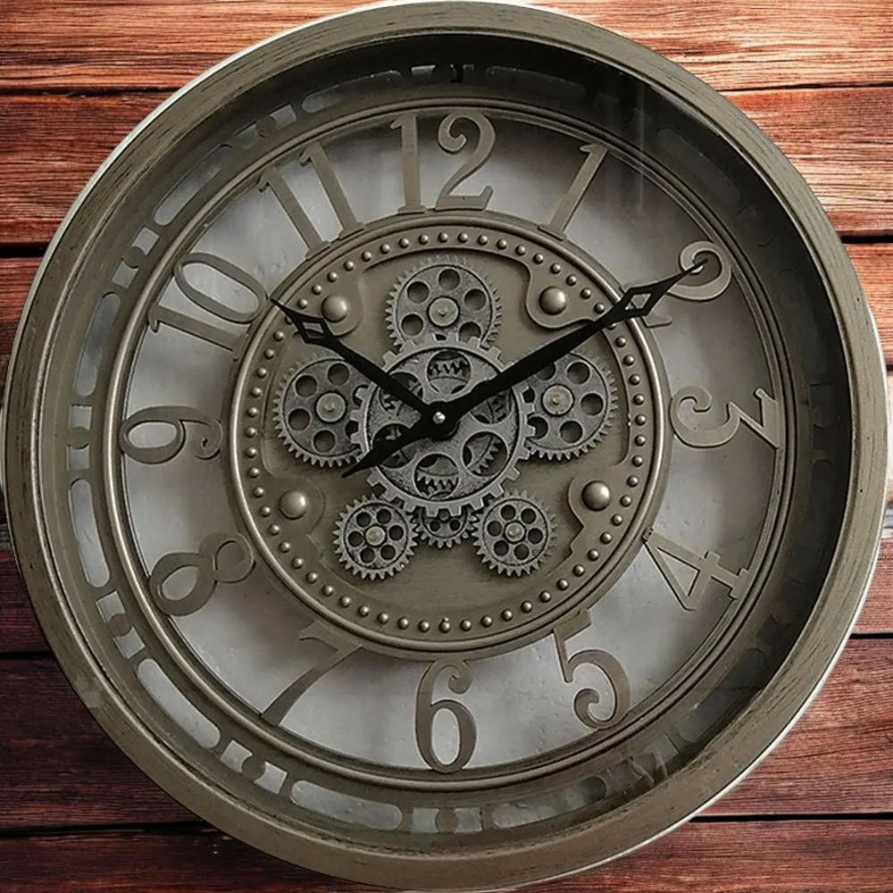 Round Gear Wall Clock 46cm - Silver