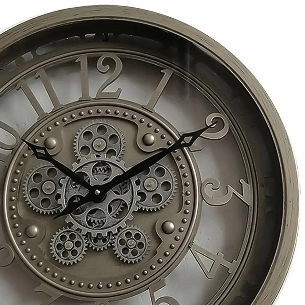 Round Gear Wall Clock 46cm - Silver
