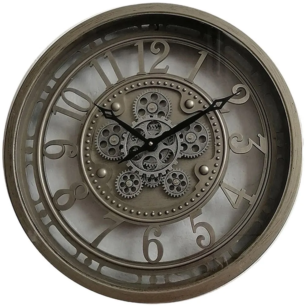 Round Gear Wall Clock 46cm - Silver image