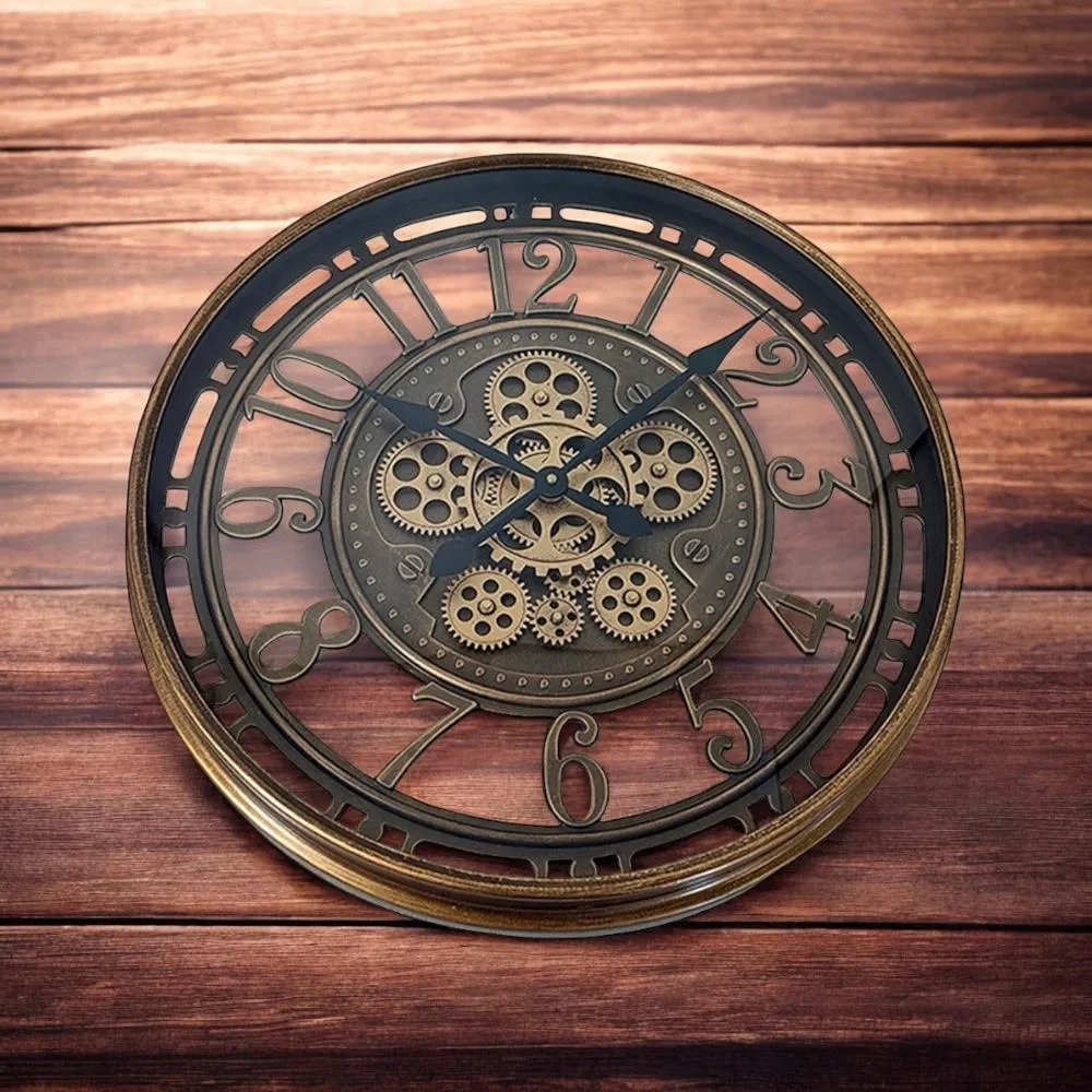 Round Gear Wall Clock 55cm - Gold
