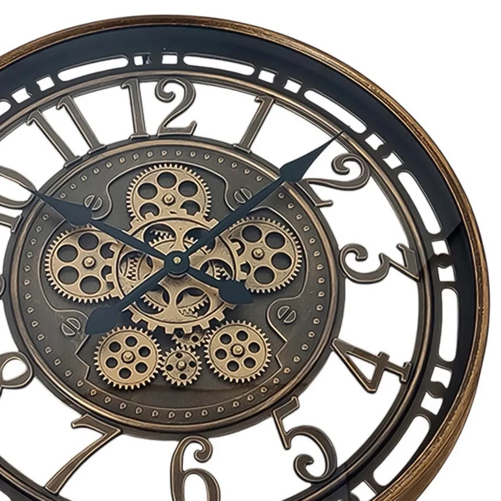 Round Gear Wall Clock 55cm - Gold