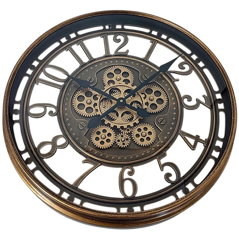 Round Gear Wall Clock 55cm - Gold