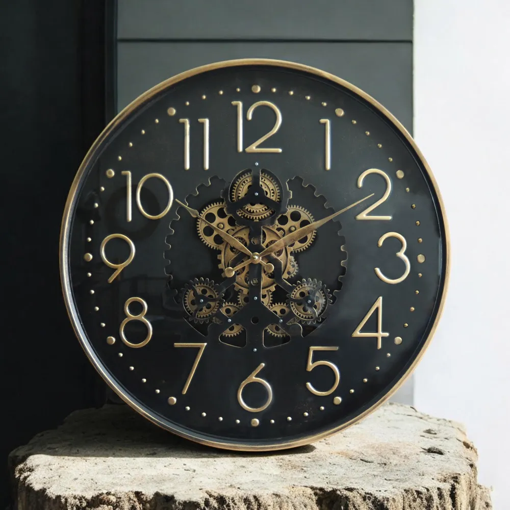 Round Gear Wall Clock 60cm - Black