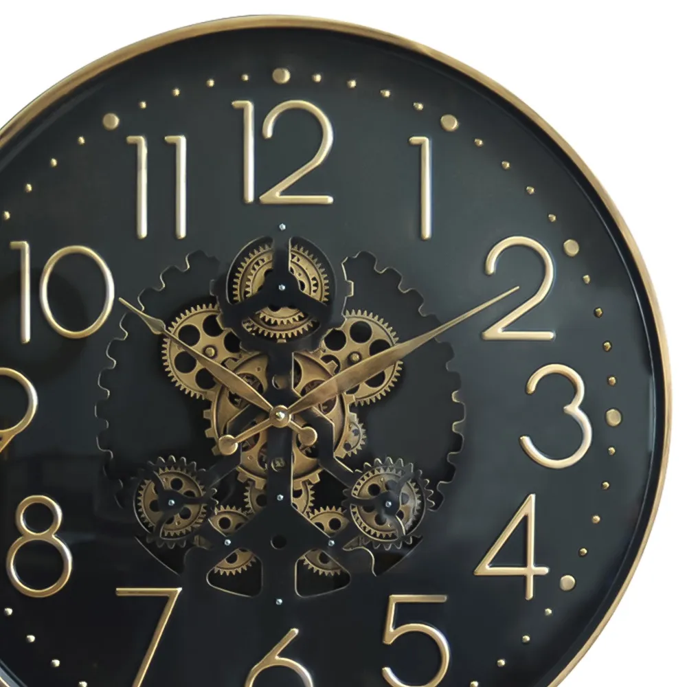 Round Gear Wall Clock 60cm - Black