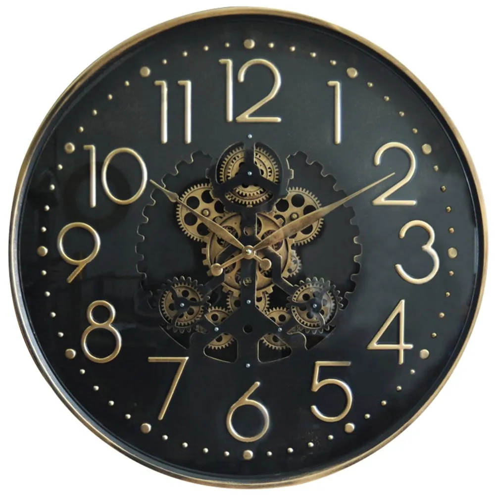 Round Gear Wall Clock 60cm - Black