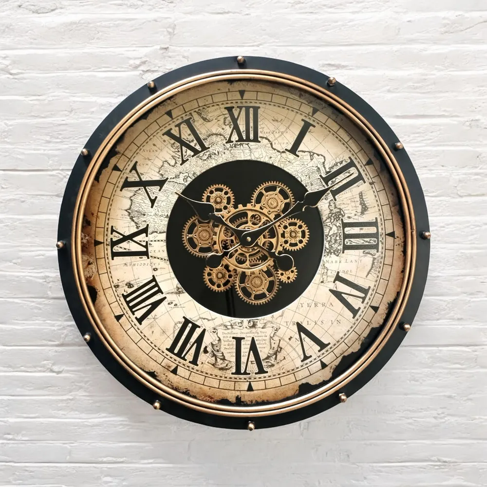 Round Gear Wall Clock 60cm - Cream