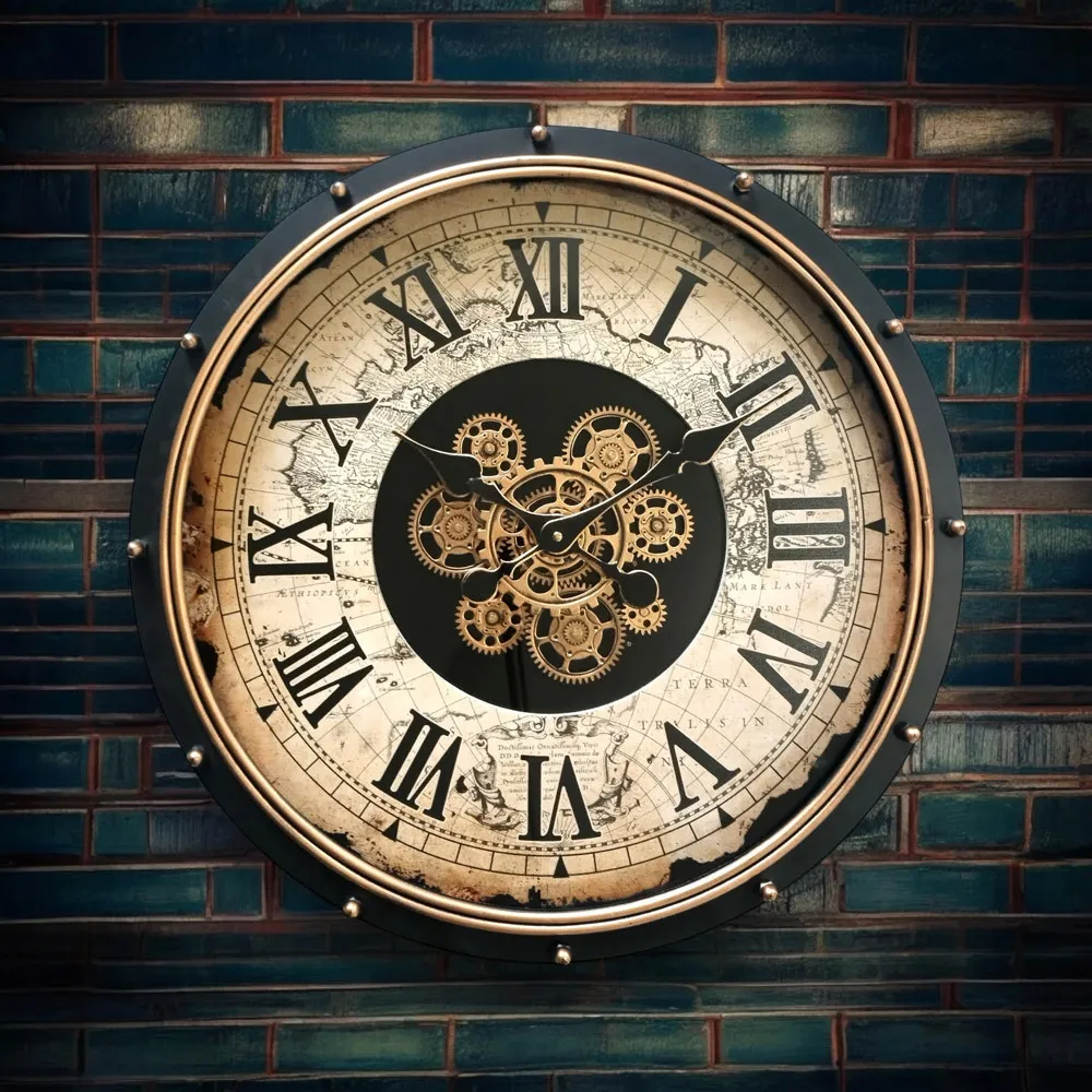 Round Gear Wall Clock 60cm - Cream