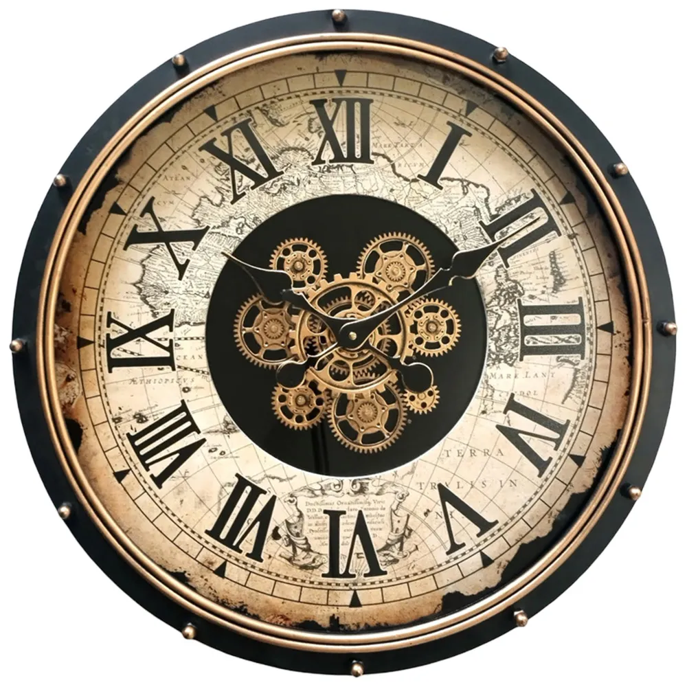Round Gear Wall Clock 60cm - Cream