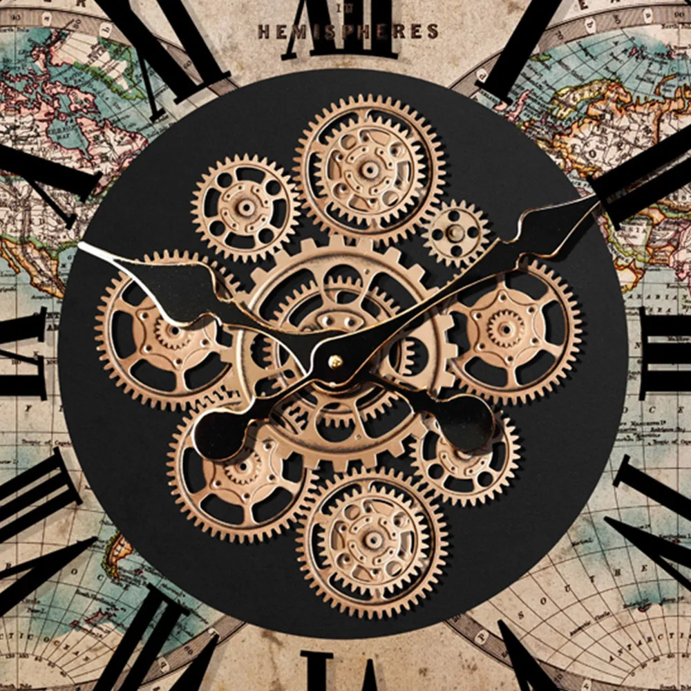 Round Gear Wall Clock 64cm - Brown