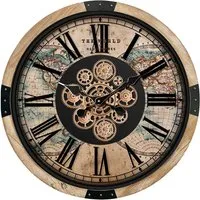 Round Gear Wall Clock 64cm - Brown