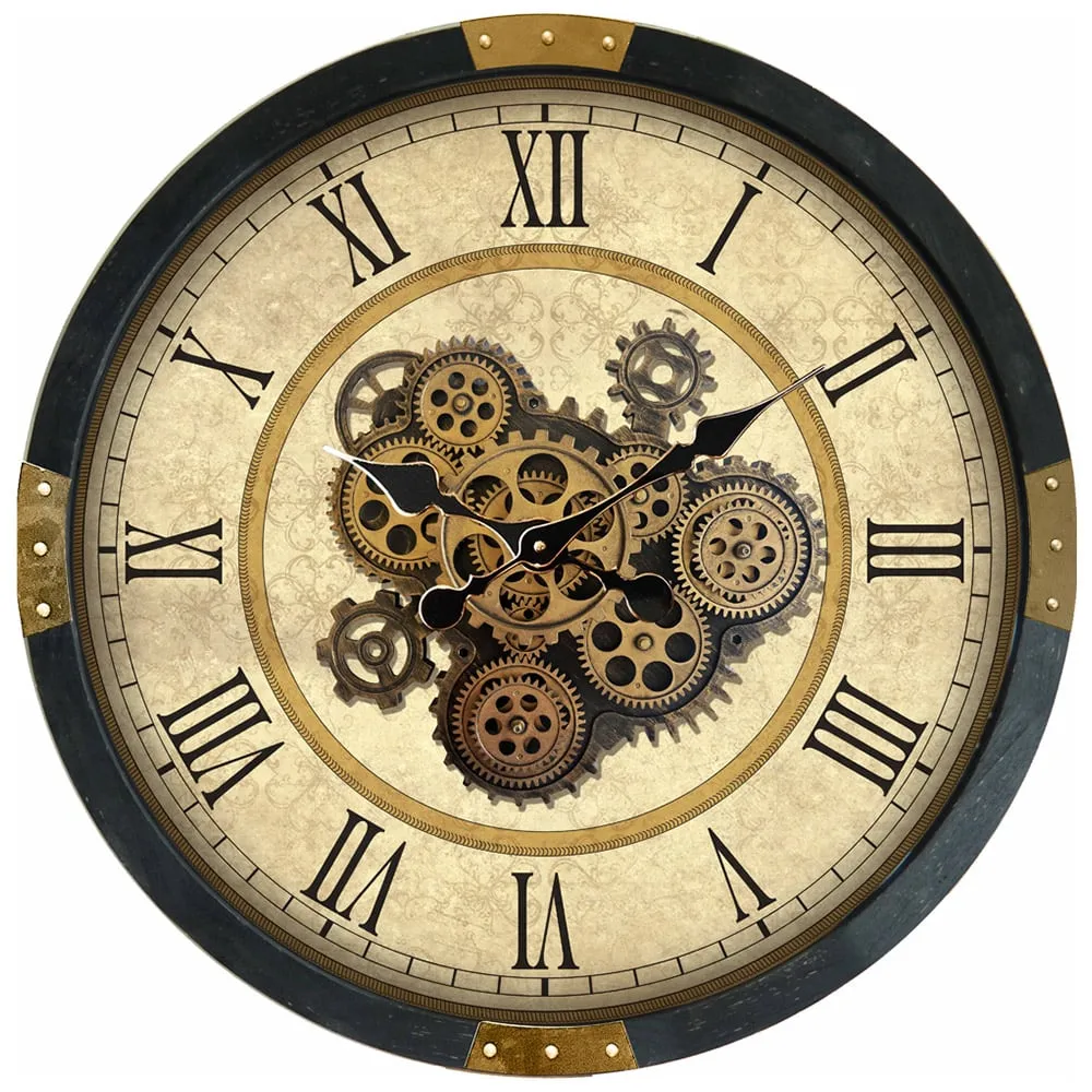 Round Gear Wall Clock 64cm - Cream