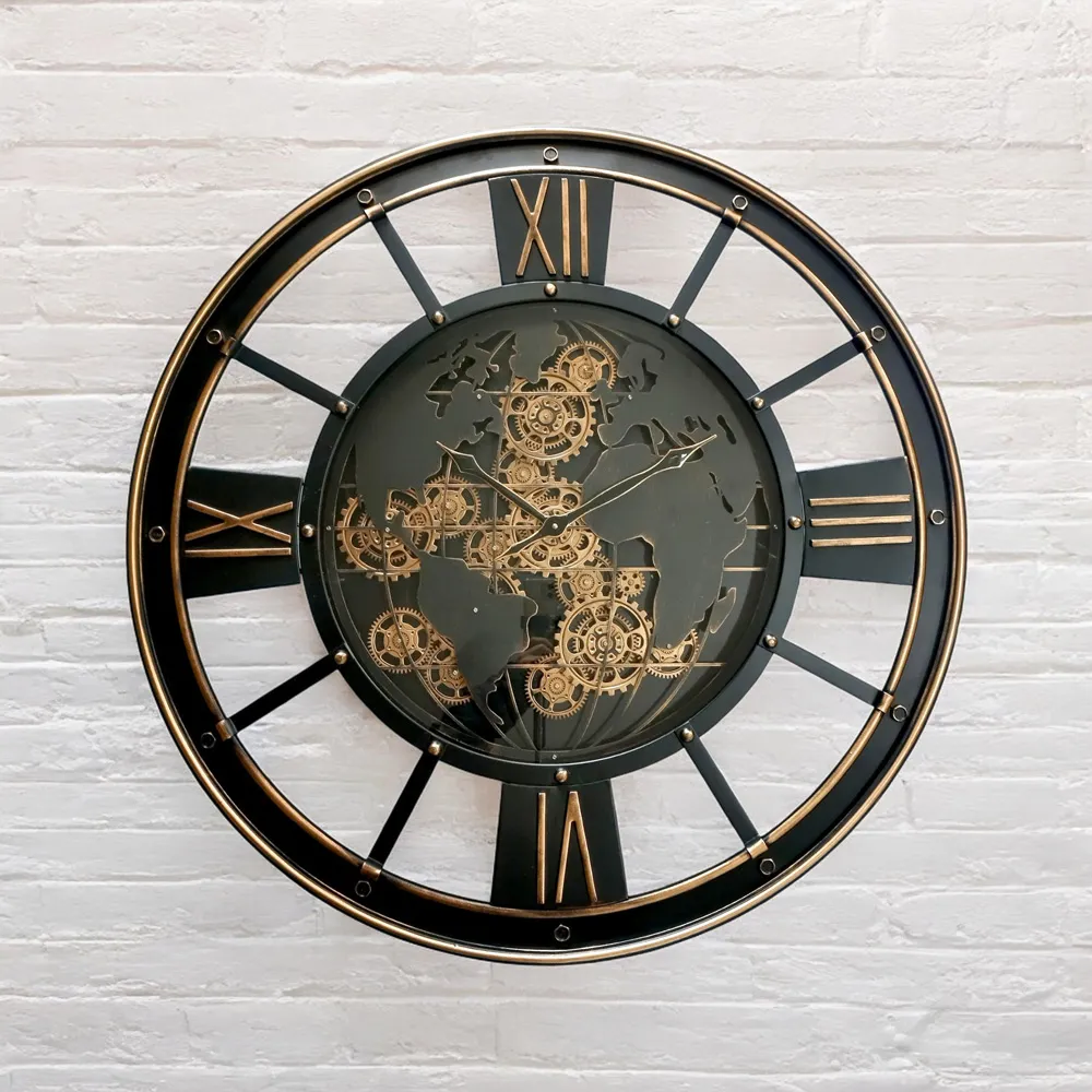 Round Gear Wall Clock 80cm - Black