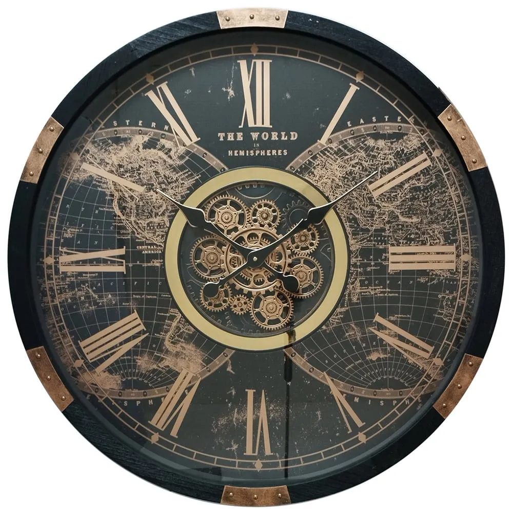 Round Gear Wall Clock 80cm - Black