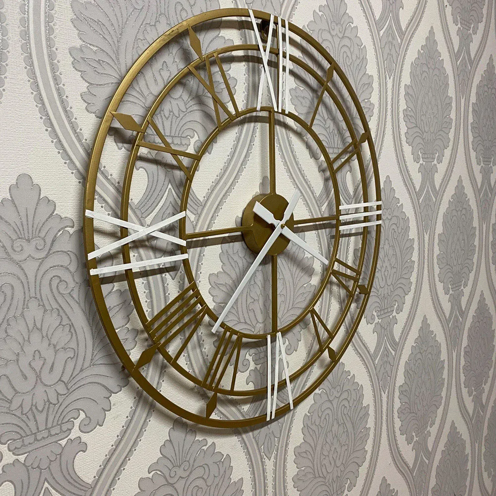 Round Wall Clock 60cm - Gold, White