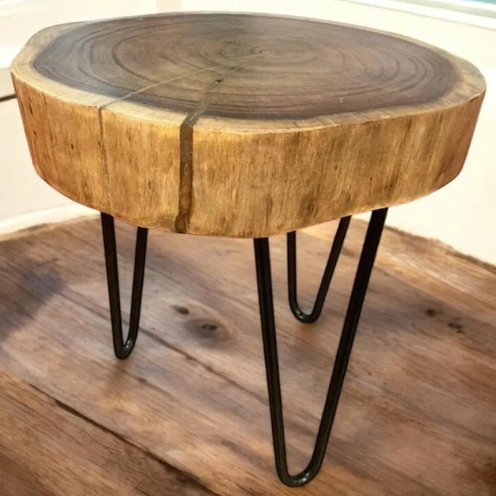 Round Wooden Stool - Brown image