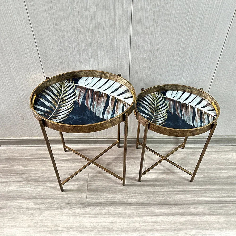 Set of 2 Oval Round Nesting Tables - Gold