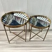 Set of 2 Oval Round Nesting Tables - Gold