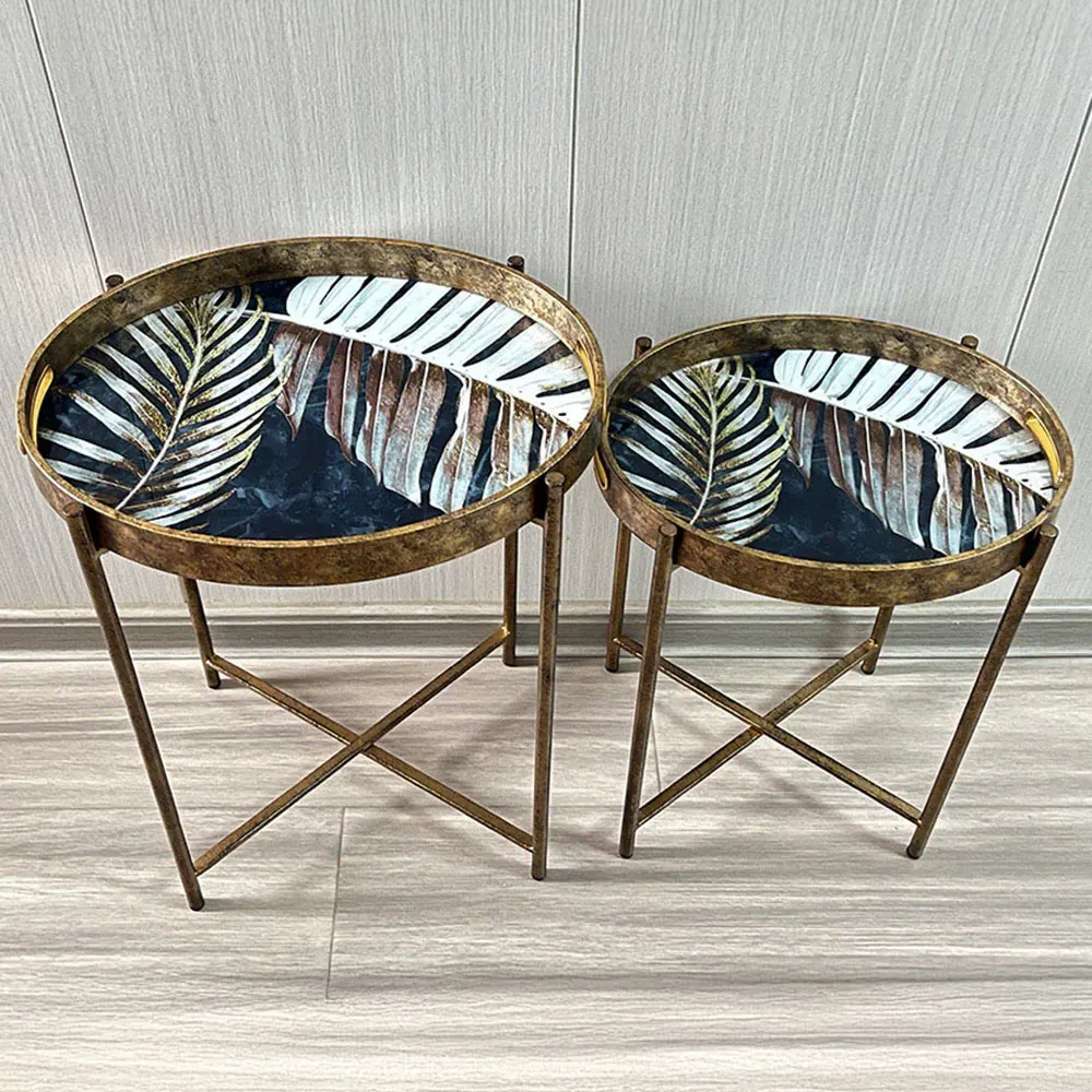 Set of 2 Oval Round Nesting Tables - Gold image
