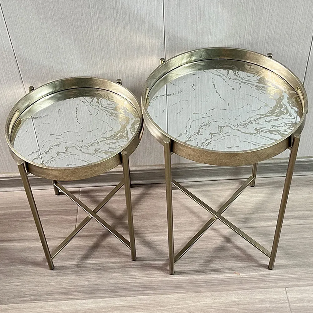 Set of 2 Round Nesting Tables - Gold image