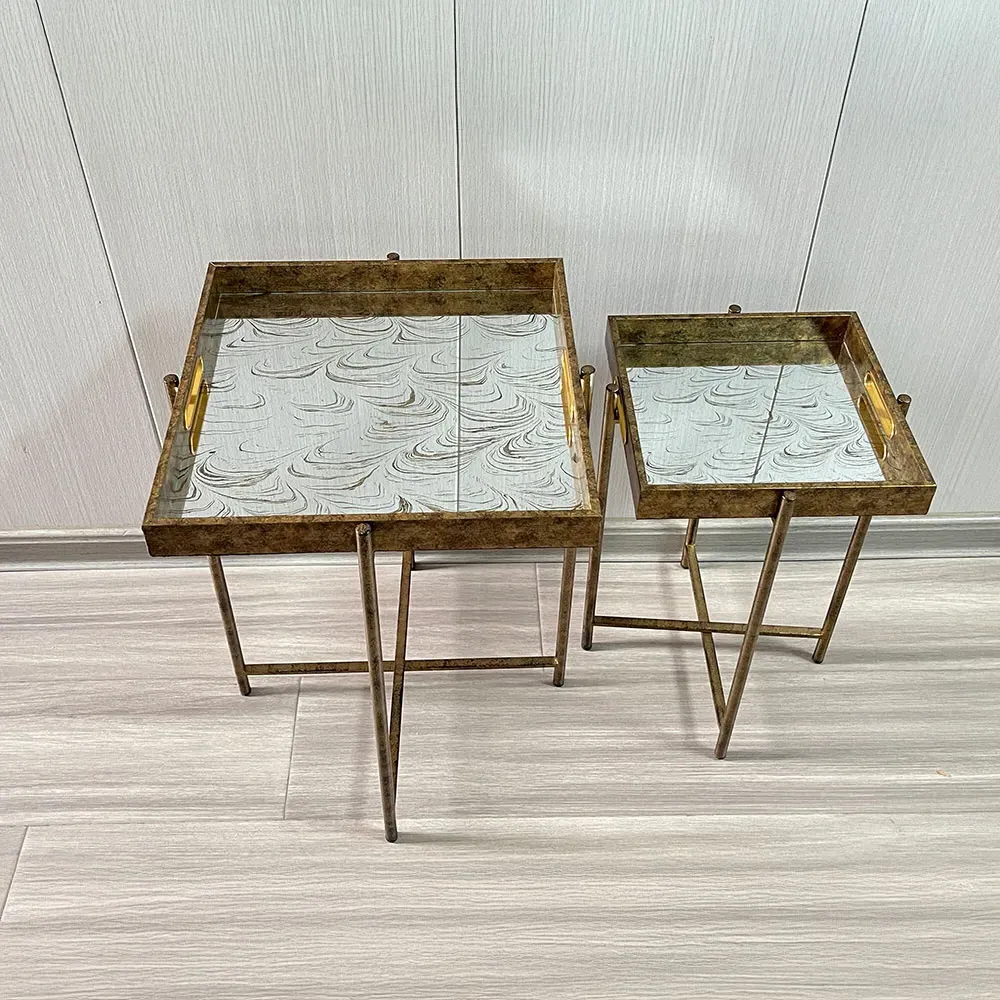 Set of 2 Square Tables - Gold