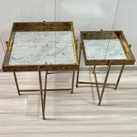 Set of 2 Square Tables - Gold