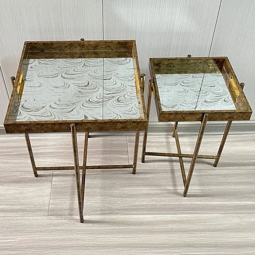 Set of 2 Square Tables - Gold