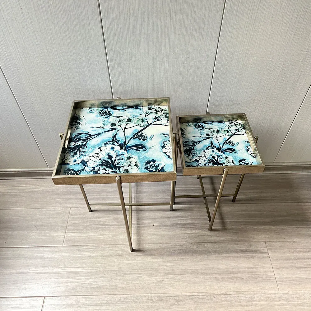 Set of 2 Square Tables - Gold
