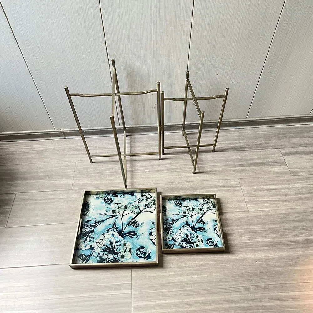 Set of 2 Square Tables - Gold