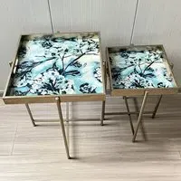 Set of 2 Square Tables - Gold