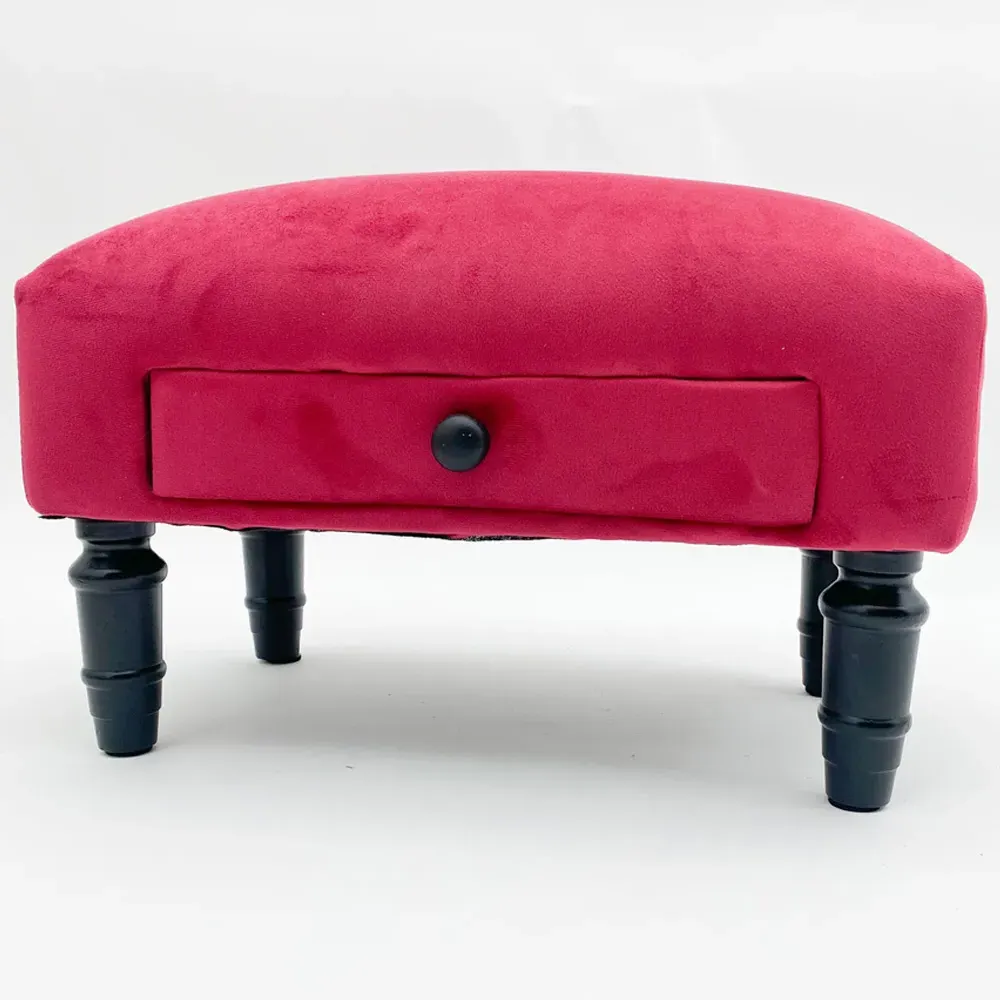 Single Drawer Footstool with Storage - Red, Velvet