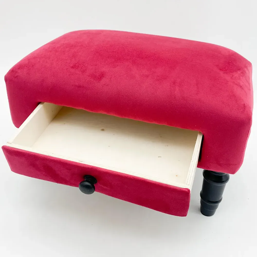 Single Drawer Footstool with Storage - Red, Velvet