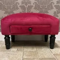 Single Drawer Footstool with Storage - Red, Velvet