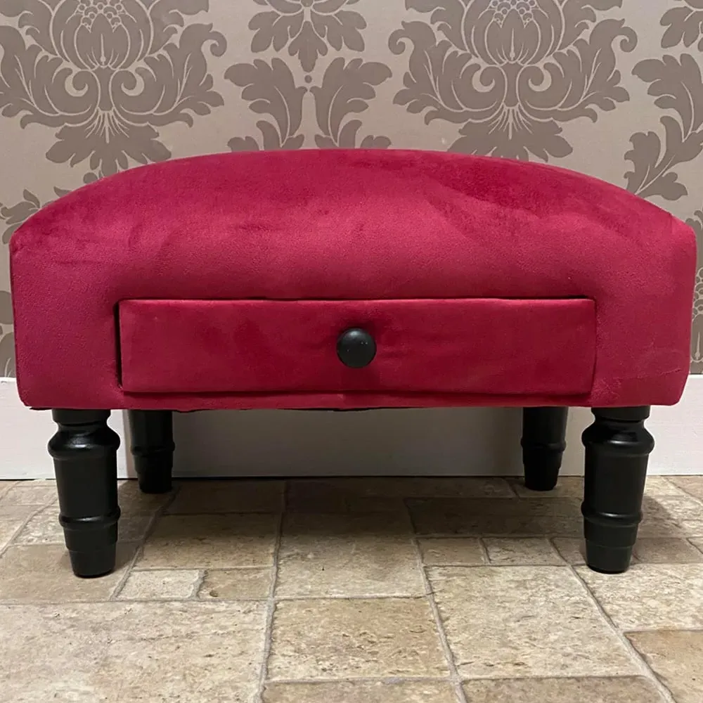 Single Drawer Footstool with Storage - Red, Velvet image