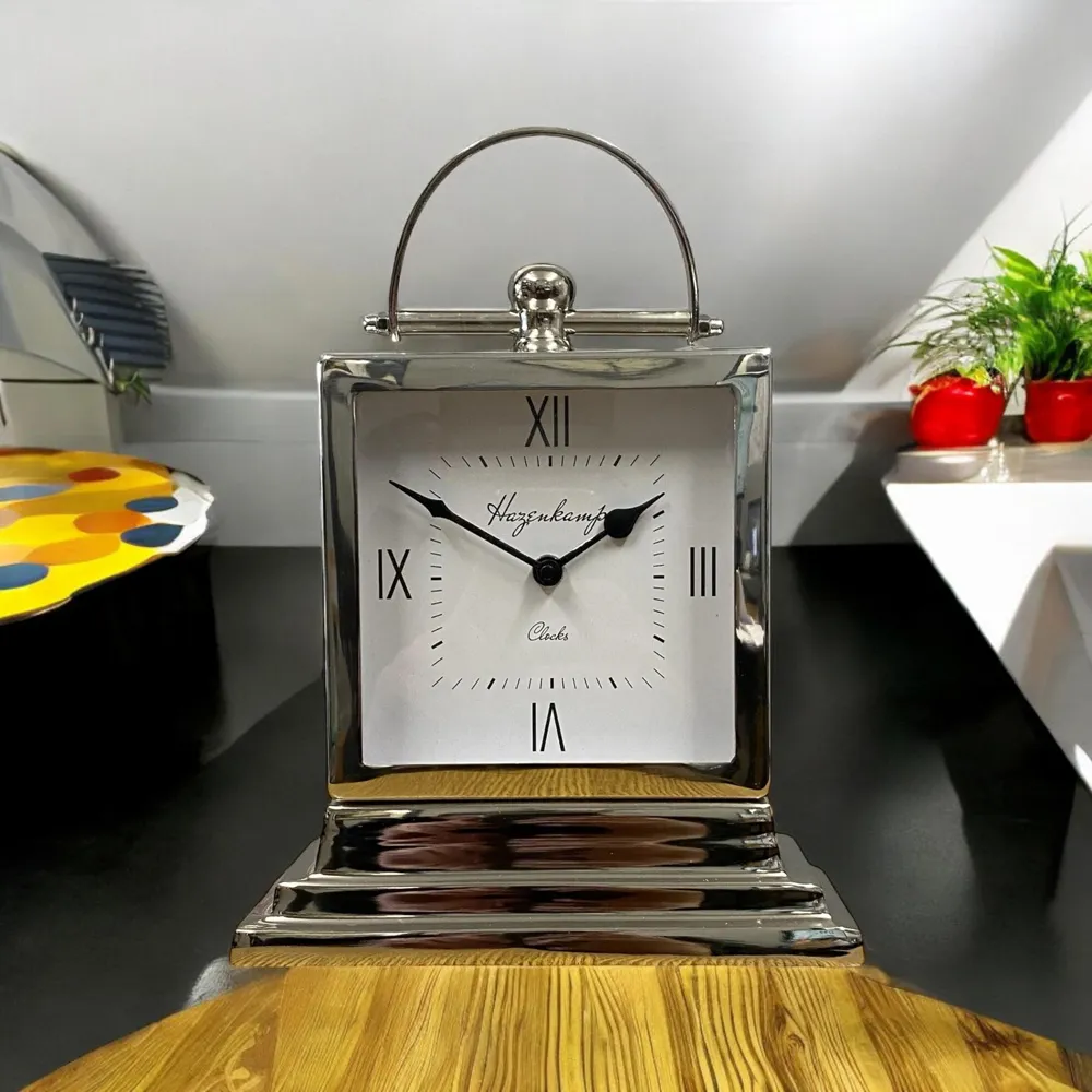 Square Desk Clock - Silver, Chrome