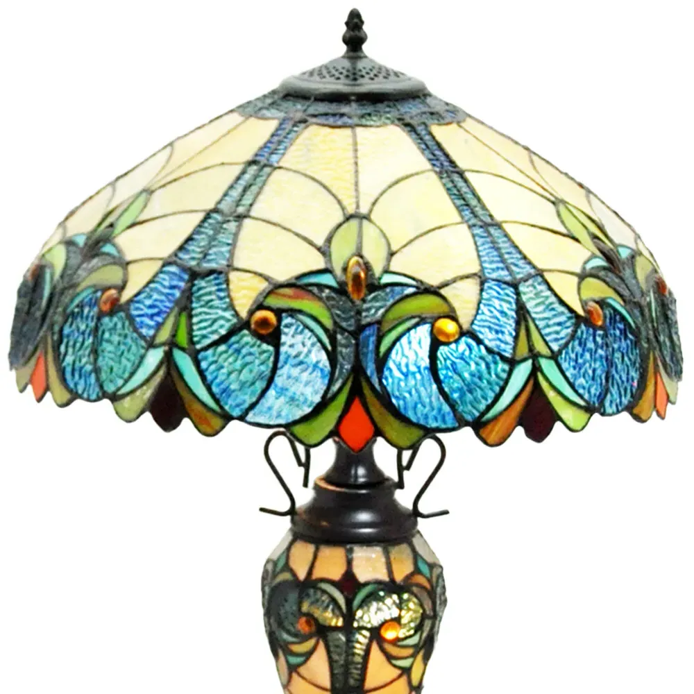 Tiffany Double Shade Table Lamp - Blue, Stained Glass