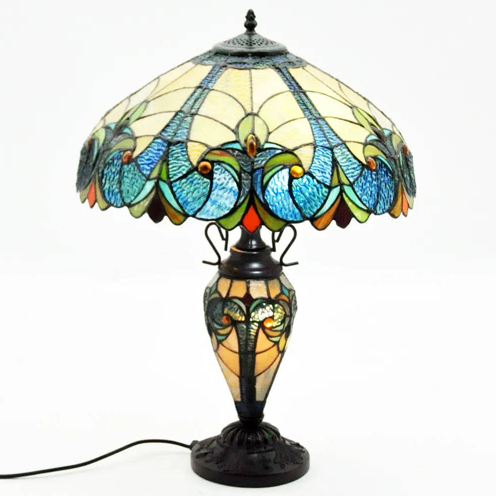 Tiffany Double Shade Table Lamp - Blue, Stained Glass