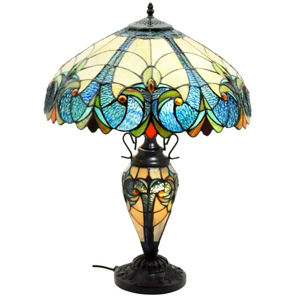 Tiffany Double Shade Table Lamp - Blue, Stained Glass