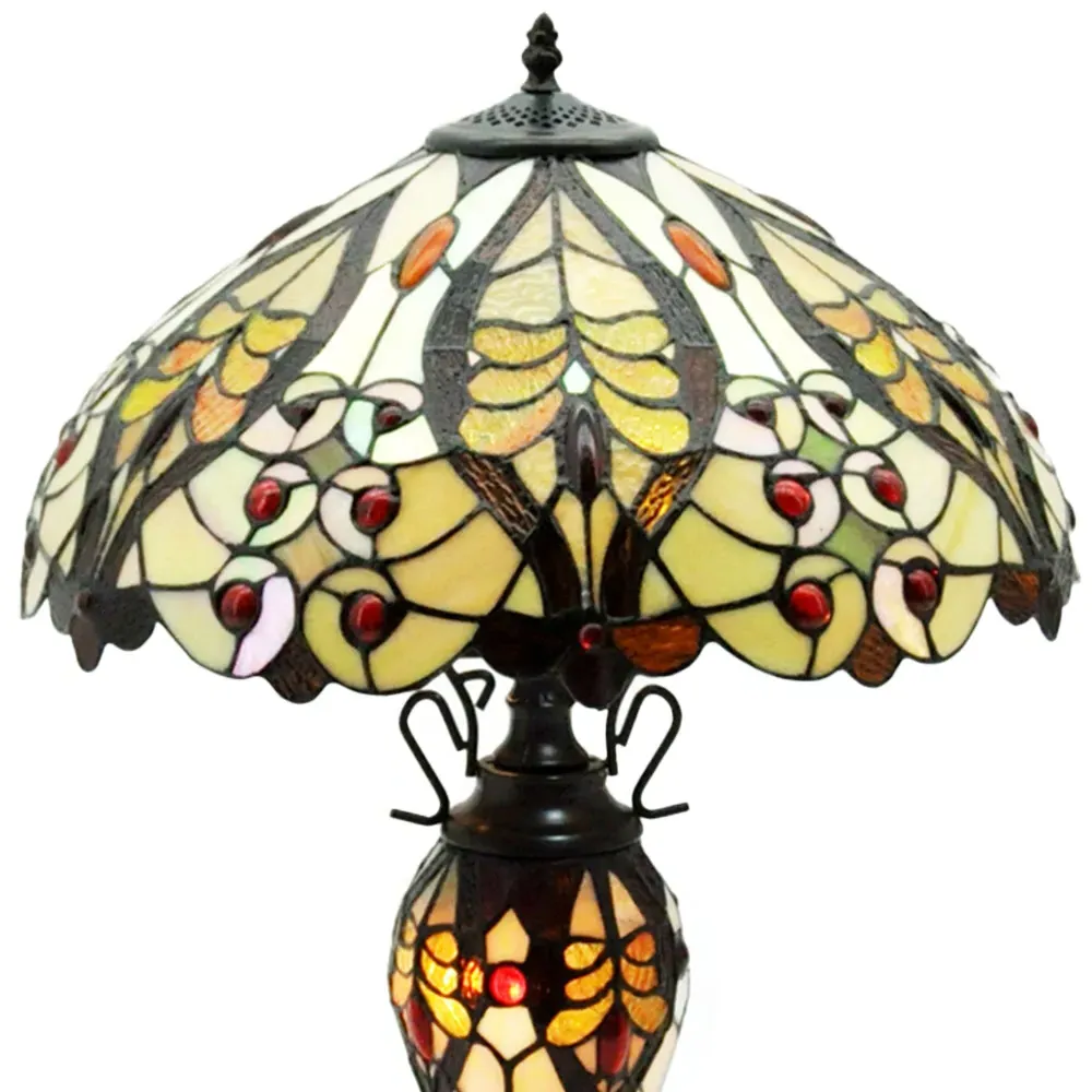 Tiffany Double Table Lamp - Cream and Red Shade