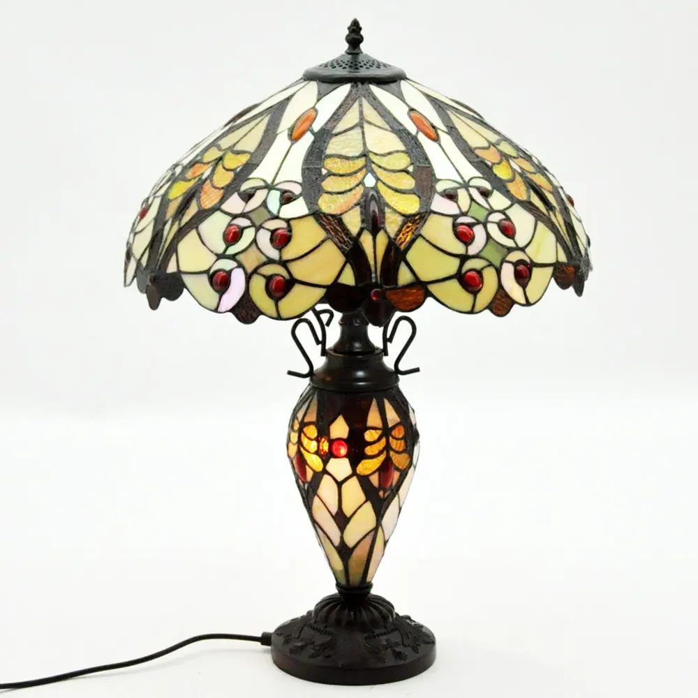 Tiffany Double Table Lamp - Cream and Red Shade